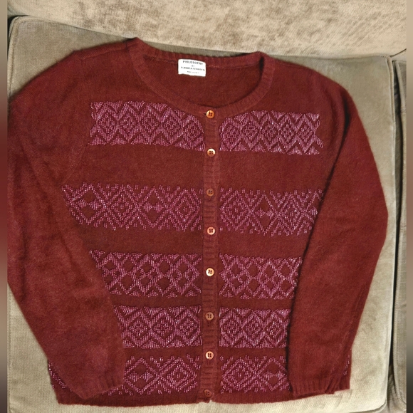 Philosophy di Alberta Ferretti Sweaters - PHILOSOPHY Di ALBERTA FERRETTI Cropped Red Angora Cardigan Sweater Beaded Size 6